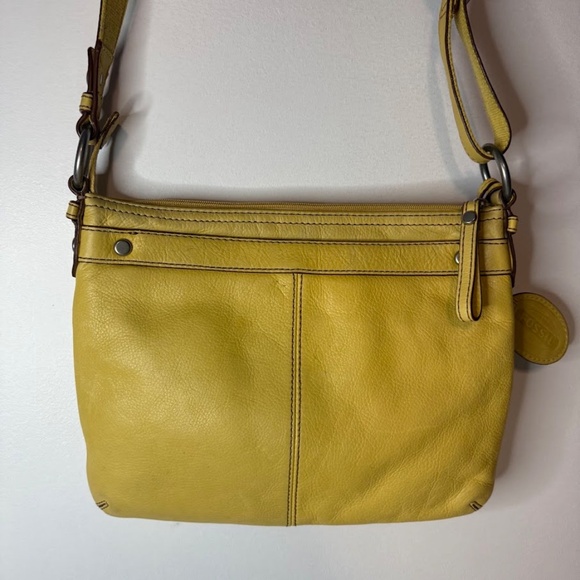 Vintage Fossil Yellow Leather Maddox Shoulder Cross Body Bag Purse Crossbody - Picture 5 of 6